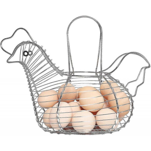 Simple And Neat Chrome Steel Wire Egg Basket with Handle, Holds 15-20 Eggs, Medium Size