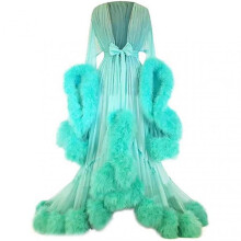 (L, Mint Green) Women\'s Trailing Long Dress Feather Flared Sleeves Dress Perfect For Bachelorette Parties