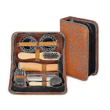 Shoe Shine Kit with Stylish Pu Leather Case, 7 Piece Travel Shoe Shine Kit