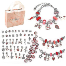 (red) Charm Bracelet Making Kit Diy Craft Jewelry Gift Set For Kids Girls Teens