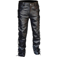 (Black-2, X-Large) Mens Punk Pants Vintage Gothic Steampunk Faux Leather Biker Pants Metallic Motocycle Hip Hop Pu Leather Denim Pants
