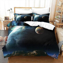 (Double200x200cm) Planet D Bedding Set, Easy Care Soft Microfiber Pillowcases Bedding Set For Boys Girls Adults Pieces With Zipper Closure King