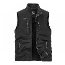 (6XL, Black) Jwl-fgkks Menleisure Vest Jacket Solid Color Tooling Style Wwaistcoat Thin Fishing Hiking Multi-pocket Casual Loose Vest For Men