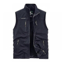 (4XL, Dark Blue) Jwl-fgkks Menleisure Vest Jacket Solid Color Tooling Style Wwaistcoat Thin Fishing Hiking Multi-pocket Casual Loose Vest For Men