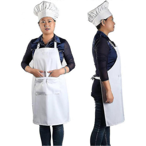 Chef Apron Set, Chef Hat And Kitchen Apron Adult Adjustable White Apron Baker 1