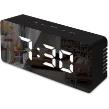 Digital Mirror Alarm, Led Bedside Clock with Temperature,adjustable Brightness Clock-black