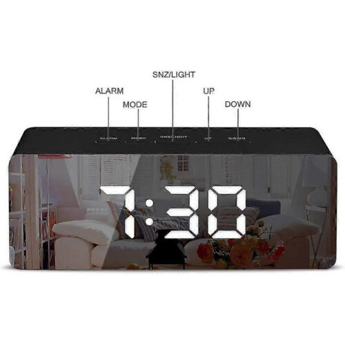 Digital Mirror Alarm, Led Bedside Clock with Temperature,adjustable Brightness Clock-black 1