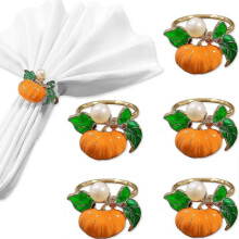 Pumpkin Napkin Rngs Set Of 6, Handmade Fall Napkin Ring, Pearl Pumpkin Napkin Holder Rings Table Setting for Halloween