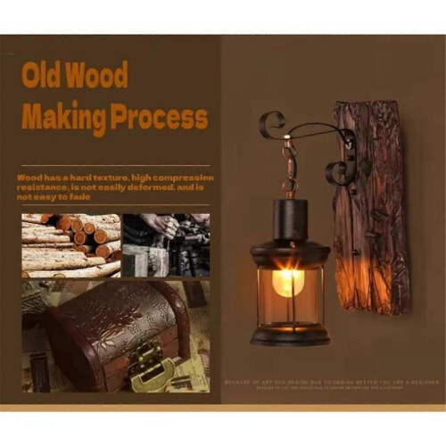 Archaize Industrial Wood Wall Sconce Light Rustic Wall Lamp Decorate 2