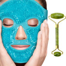 Perfecore Ice Face Mask + Jade Roller - Beauty Roller Face Neck Massage Tool - Stone Face Roller & Facial Mask Set for Wrinkles Fine Lines & Anti