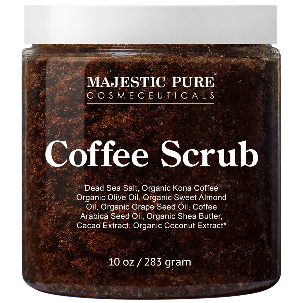 Majestic Pure Arabica Coffee Scrub - All Natural Exfoliating Body Scrub For Skin Care Stretch Marks Acne & Cellulite Reduce The Look Of Spider