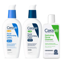CeraVe AM Face Moisturizer with SPF  PM Face Moisturizer & Hydrating Face Wash Skin Care Routine for Morning & Night | Travel Size Toiletries | 3