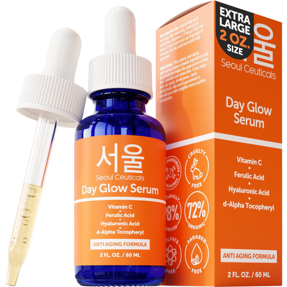 Seoulceuticals Large 2Oz Korean 20% Vitamin C Hyaluronic Acid Serum + Ce Ferulic Acid - Potent Anti Aging Anti Wrinkle K Beauty