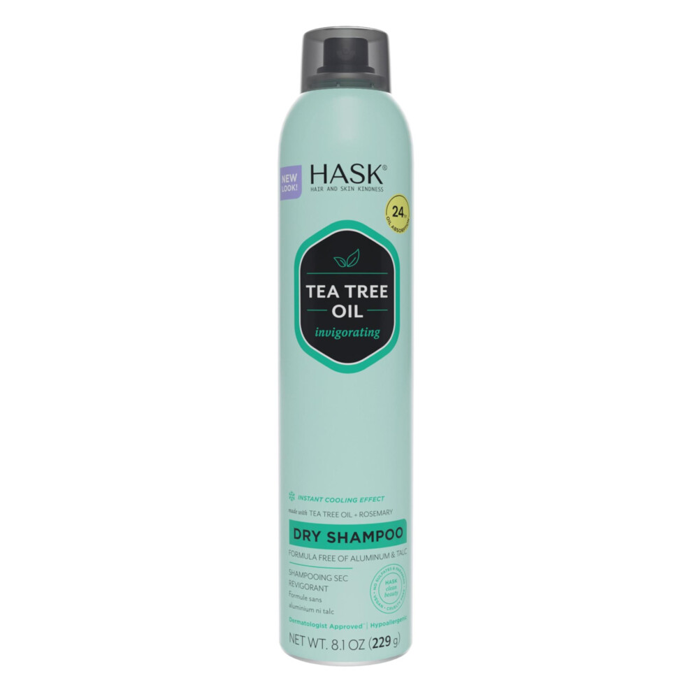 Hask Tea Tree Invigorating Dry Shampoo For Oily Itchy Scalps - Absorbs Oil Rebalances Scalp Hypoallergenic No Sulfates Or Parabens Cruelty-F