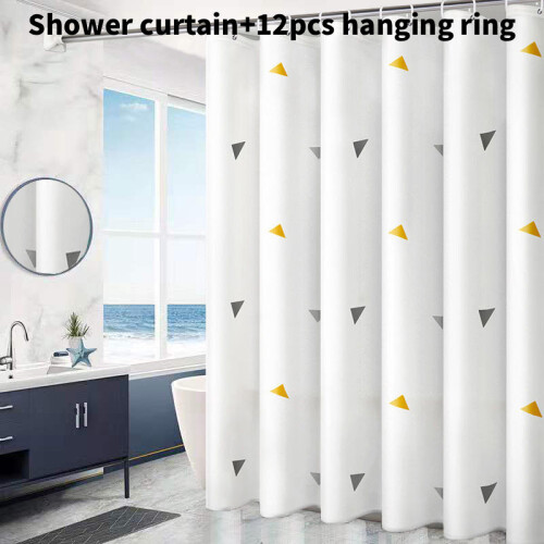 (Yellow, 180x200cm) Leaf Pattern Geometric Peva Shower Curtain Waterproof Moldproof Bathroom Divider