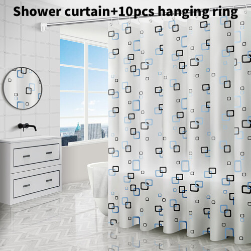 (Blue Grid, 150x200cm) Leaf Pattern Geometric Peva Shower Curtain Waterproof Moldproof Bathroom Divider