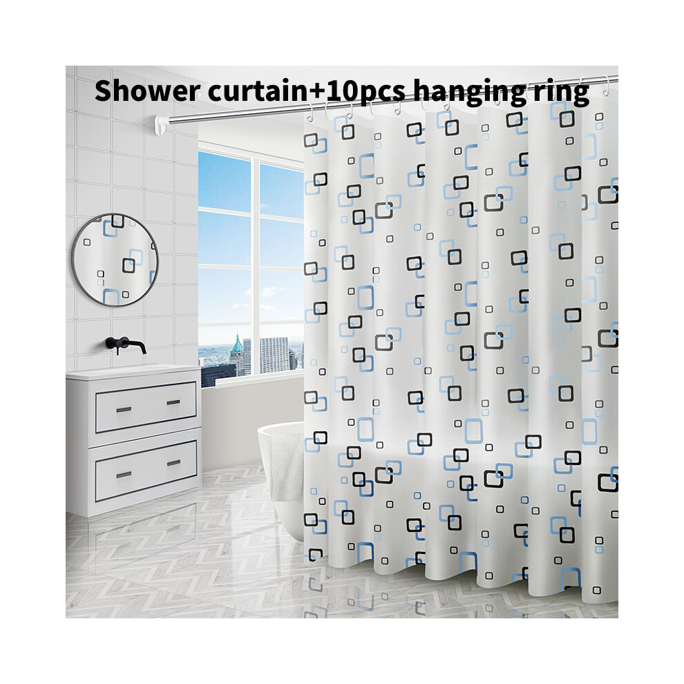 (Blue Grid, 150x200cm) Leaf Pattern Geometric Peva Shower Curtain Waterproof Moldproof Bathroom Divider