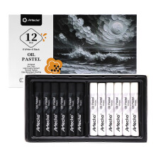 Artecho Olie Pastels Set van 12, 6 Wit en 6 Zwart, Crayons voor Kunst, Tekenen, Mengen (10 x 70 mm)