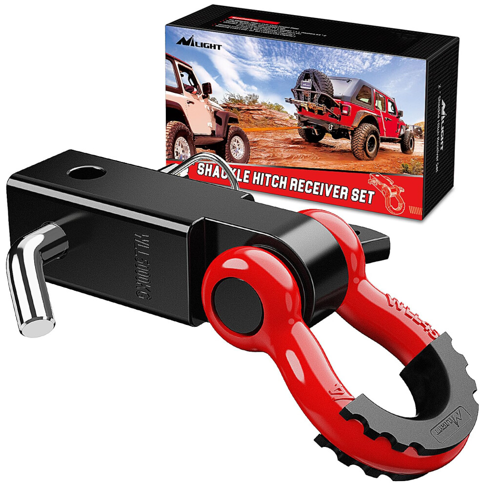 Nilight Shackle Hitch Receiver 2Inch 45000 Lbs Breaking Strength 3/4"""" D Ring Shackle W/Trailer Hitch Pin Heavy Duty Solid Recovery Towing Kit Fo 812227037123