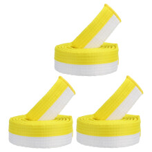Taekwondo Coloured Rank Belt, Pack of 3, 1.6 Inches x 6 Ft 2M Polyester Martial Arts Judo Karate Belt for Trainer Teaching Practice, White and Yellow