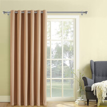 ((66x84 in) Beige Blackout Ring Top) Ready Made Door Curtain with Tieback - Thermal Blackout, Velvet & Pencil Pleat Window Curtains