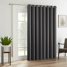 ((66x84 in) Dark Grey Blackout Ring Top) Ready Made Door Curtain with Tieback - Thermal Blackout, Velvet & Pencil Pleat Window Curtains