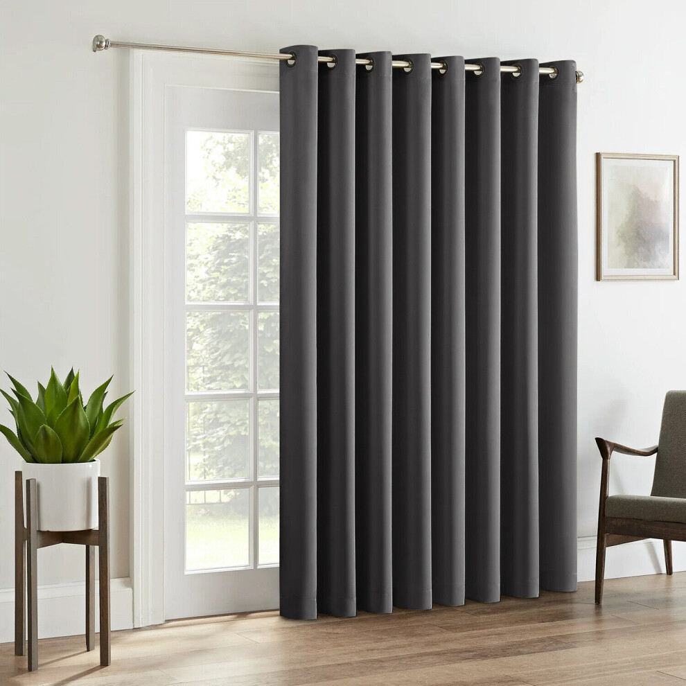 Supreme Bedding Ltd ((66X84 In) Dark Grey Blackout Ring Top) Ready Made Door Curtain With Tieback - Thermal Blackout, Velvet & Pencil Pleat Window Curtains