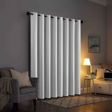 ((66x84 in) Light Grey Blackout Ring Top) Ready Made Door Curtain with Tieback - Thermal Blackout, Velvet & Pencil Pleat Window Curtains