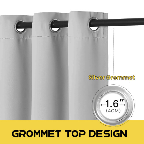 (SILVER, 66"x72") Thermal Blackout Eyelet Ring Top Curtains Pair + Tie Back 1