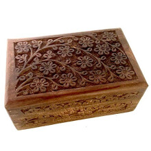 New Age Imports, Inc. GÅVOIDÉER~ Blomsterkarvad Handgjord Träbox 4 x 6 tum~Perfekt för smycken, mynt, tarotkort