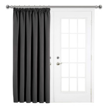 ((66x84 in) Dark Grey Pencil Pleat) Ready Made Door Curtain with Tieback - Thermal Blackout, Velvet & Pencil Pleat Window Curtains
