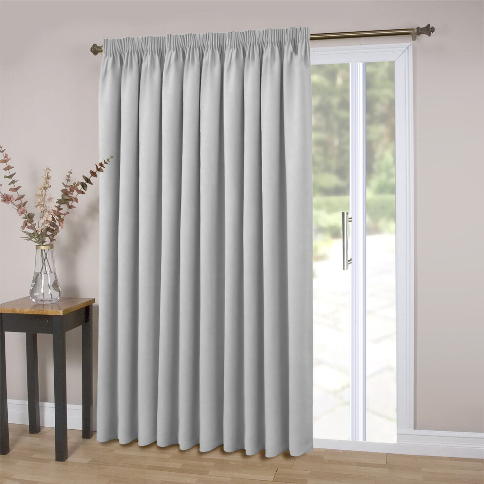 Supreme Bedding Ltd ((66X84 In) Light Grey Pencil Pleat) Ready Made Door Curtain With Tieback - Thermal Blackout, Velvet & Pencil Pleat Window Curtains