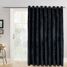 ((66x84 in) Black Velvet) Ready Made Door Curtain with Tieback - Thermal Blackout, Velvet & Pencil Pleat Window Curtains