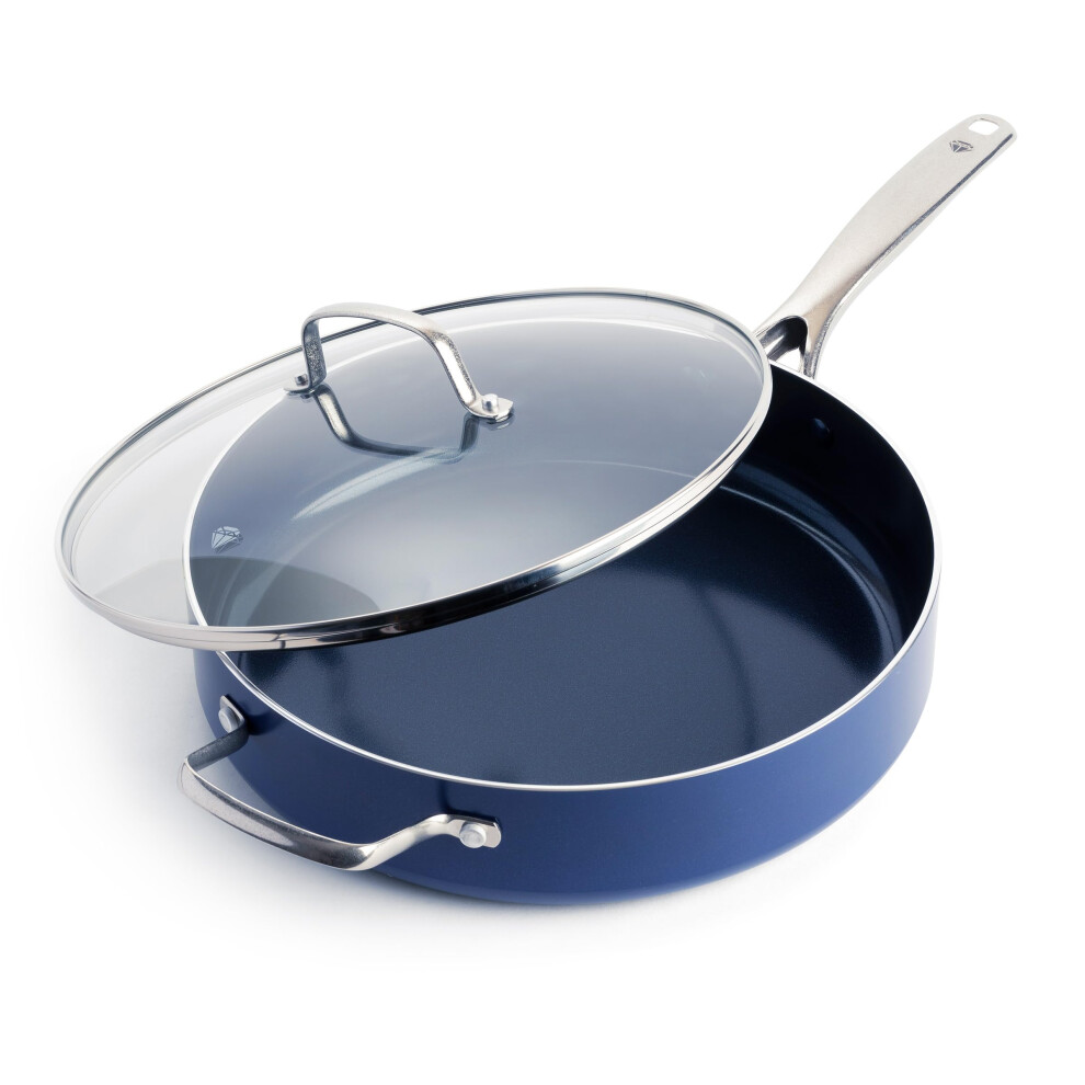 Blue Diamond 5QT Saute Pan Jumbo Cooker Skillet with Helper Handle and Lid Non-Toxic PFAS-Free Diamond Infused Healthy Ceramic Nonstick Dishwas