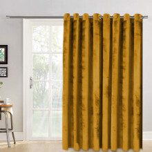 ((66x84 in) Ochre Velvet) Ready Made Door Curtain with Tieback - Thermal Blackout, Velvet & Pencil Pleat Window Curtains
