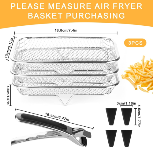 Grids for Hot Air Fryer,3 Layer Stackable Air Fryer Shelf 1