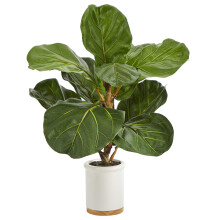 Bijna natuurlijk 21in. Fiddle Leaf kunstboom in witte keramische plantenbak