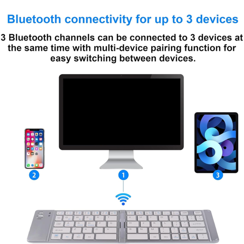 Αναδιπλούμενο μίνι Bluetooth πληκτρολόγιο. Φορητό υπερλεπτό για πολλαπλές συσκευές. 1