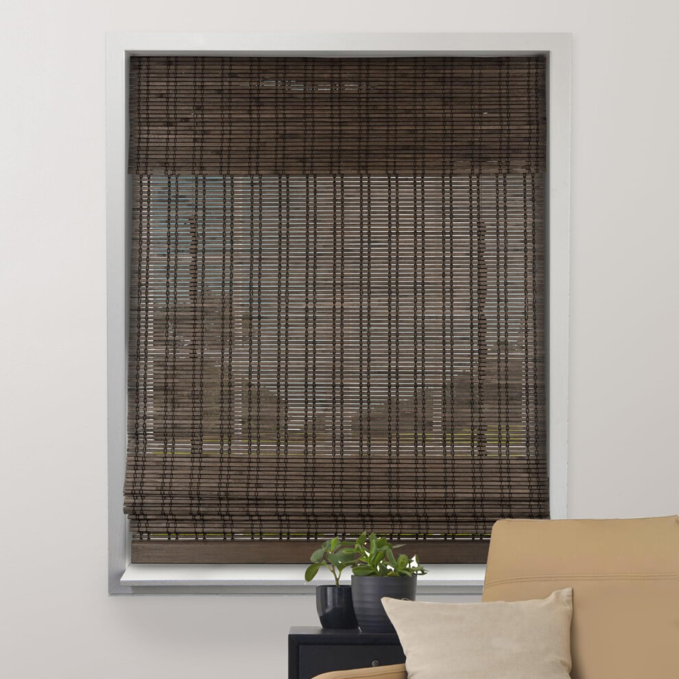 ARLO BLINDS Sheer Bamboo Roman Shades with Valance - Dali Walnut  20"""" W x 74"""" H - Light Filtering Cordless Blinds for Interior Windows - Real N