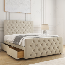 (Cream Plush, King 5ft) Maya Divan Bed with 2 Drawers, 26 Headboard, 20" Footboard & Mattress Included
