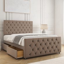 (Mink Plush, Double 4ft6") Maya Divan Bed with 2 Drawers, 26 Headboard, 20" Footboard & Mattress Included