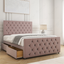 (Pink Plush, Double 4ft6") Maya Divan Bed with 2 Drawers, 26 Headboard, 20" Footboard & Mattress Included