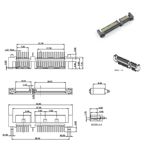 100pcs SATA 7+15 22 Pin Straight Male Interface Socket Connector Port 1