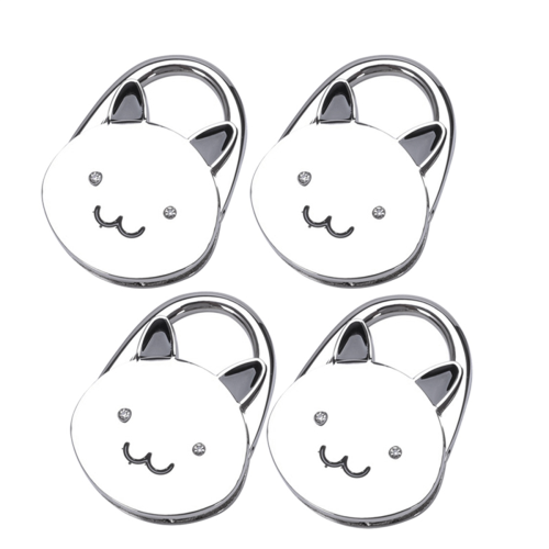 Cat Cartoon Foldable Silver Tone Handbag Hook Antislip