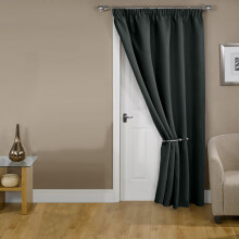 (Black - Pencil Pleat Door Curtain) Affordable 66x84" Ready Made Door Curtains & Window Curtain - Pencil Pleat, Thermal Blackout & Crushed Velvet