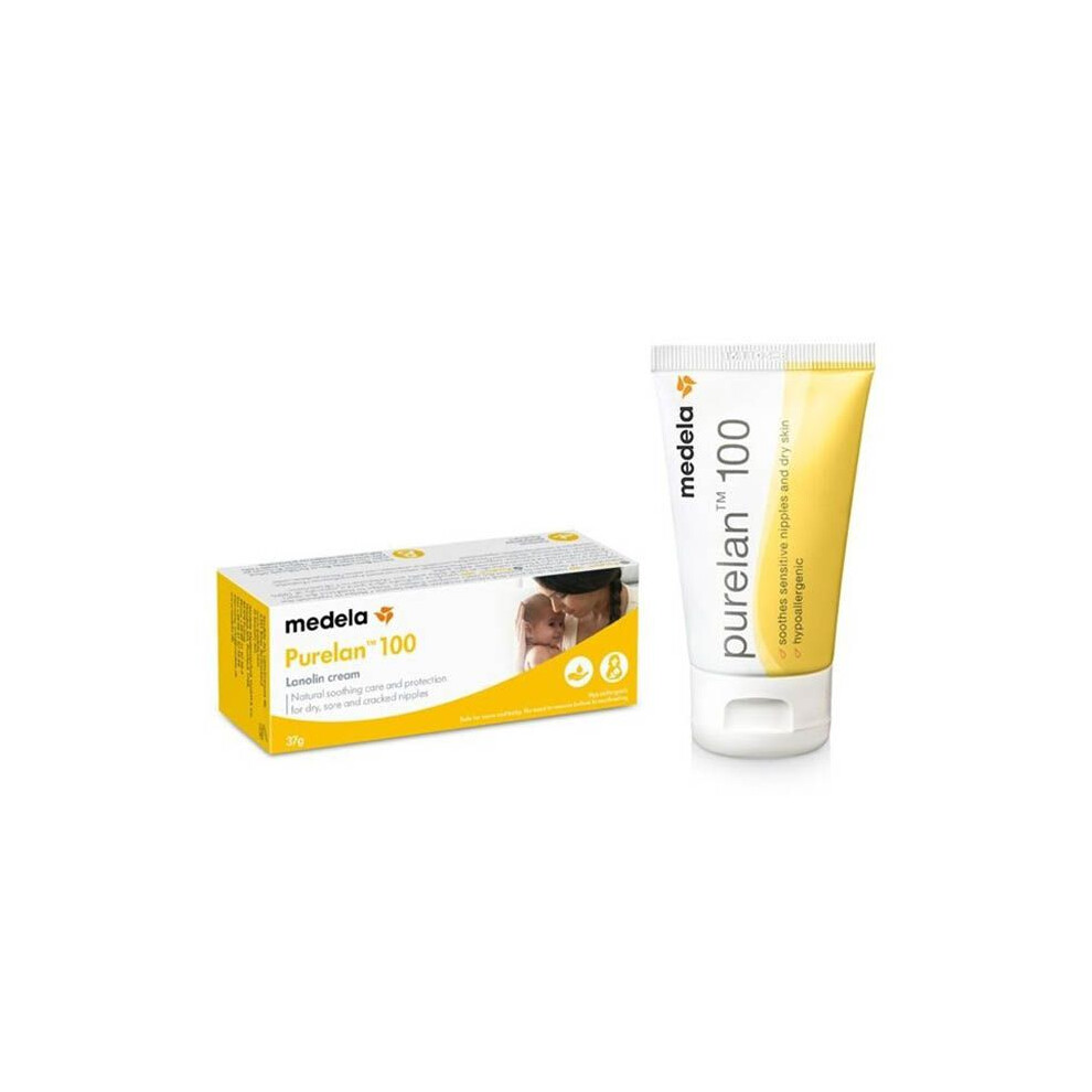 Medela Purelan 100 Nipple Natural Lanolin Breastfeeding Relief For Dry, Sore & Cracked Nipples, Safe For Baby - 37G Cream