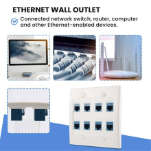 Placa de parede Ethernet 2 peças, 8 portas, conector RJ45 Cat6 de dupla conexão