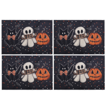 Spookachtige pompoenkat met stippen Halloween tafelmatten Seizoensgebonden