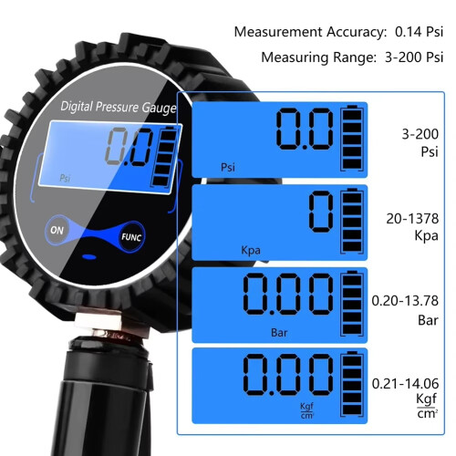 Manometro digitale per pneumatici LCD da 0-200 PSI per auto da 1/4 di pollice 2
