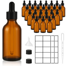 UPBUD 28 Pack 2oz Amber Glazen Druppelflessen Lekvrij met Trechters, Oogdruppelaars, Extra Doppen, Labels - Navulbare UV Bestendige 60ml Lege Flessen